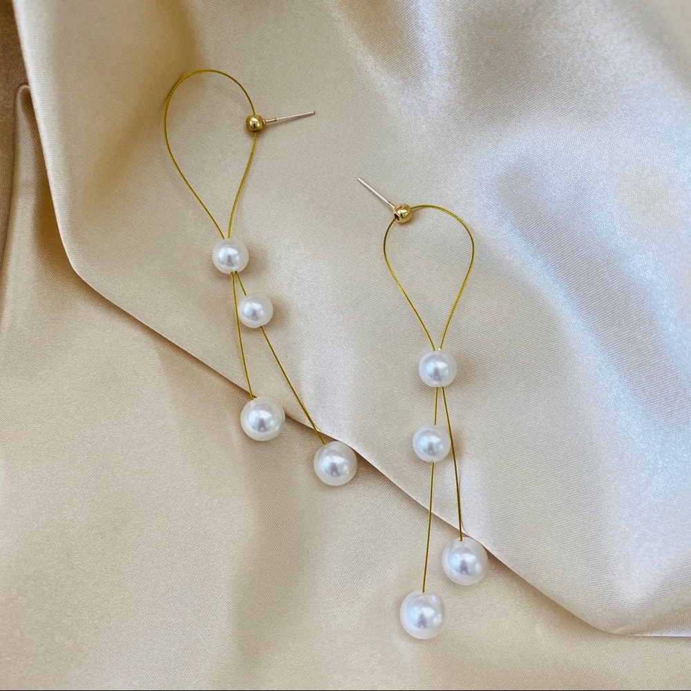 💙 Pearl Strings Earrings Sterling Silver - Picture 7 of 16